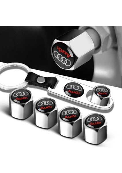 Audi Paslanmaz Çelik Sibop Kapağı ve Anahtarlık Seti Krom Renk