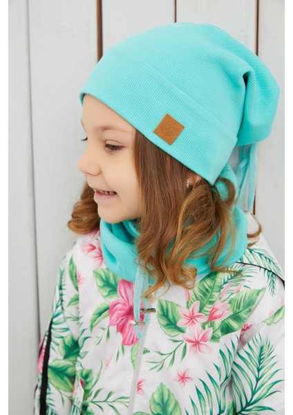 Kız Bebek Çocuk Okyanus Mavi Ipli Şapka Bere Boyunluk Takım Rahat %100 Pamuklu Kaşkorse fırsatları