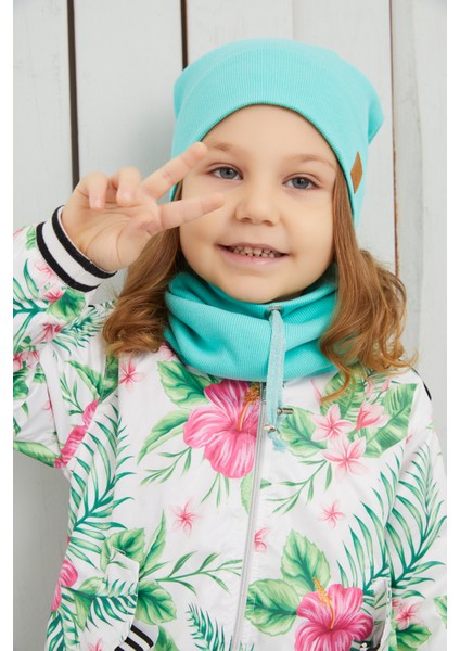 Kız Bebek Çocuk Okyanus Mavi Ipli Şapka Bere Boyunluk Takım Rahat %100 Pamuklu Kaşkorse indirimleri