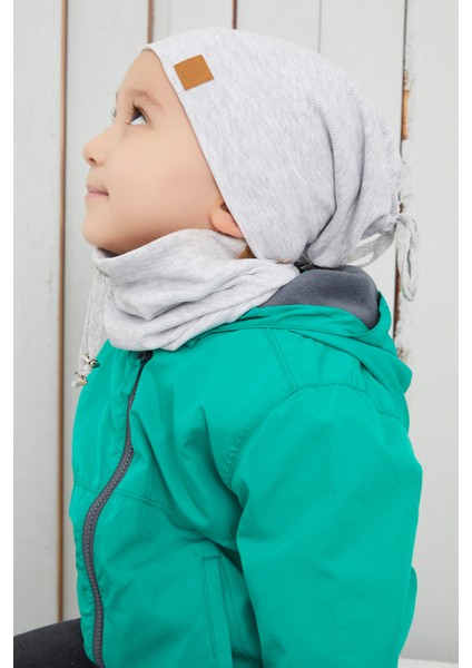 Erkek Bebek Çocuk Melanj Ip Detaylı Şapka Bere Boyunluk Takım Rahat %100 Pamuklu Kaşkorse