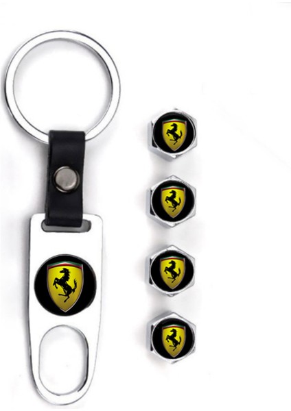 Ferrari Paslanmaz Çelik Sibop Kapağı ve Anahtarlık Seti Krom Renk