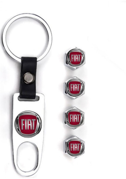 Fiat Paslanmaz Çelik Sibop Kapağı ve Anahtarlık Seti Krom Renk
