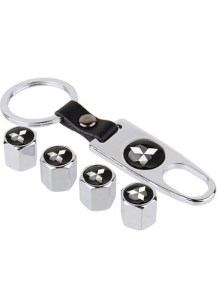 Mitsubishi Paslanmaz Çelik Sibop Kapağı ve Anahtarlık Seti Krom Renk