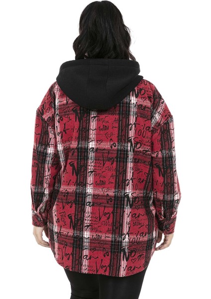 Büyük Beden Kapüşonlu Fermuarlı Tek Cepli Baskılı Kırmızı Ceket Gömlek modelleri