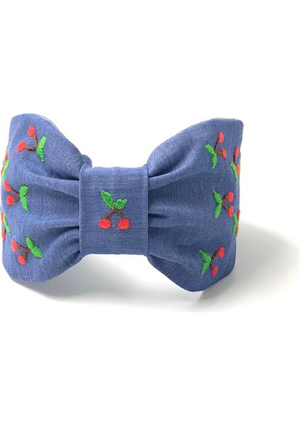 Kiraz Nakışlı Denim Mavi Taç