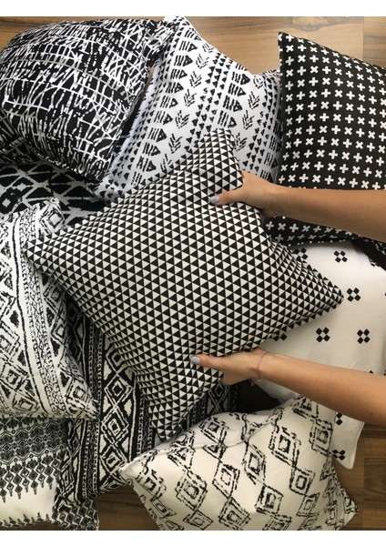 geometrik üçgen desenli minimal modern kırlent kılıfı