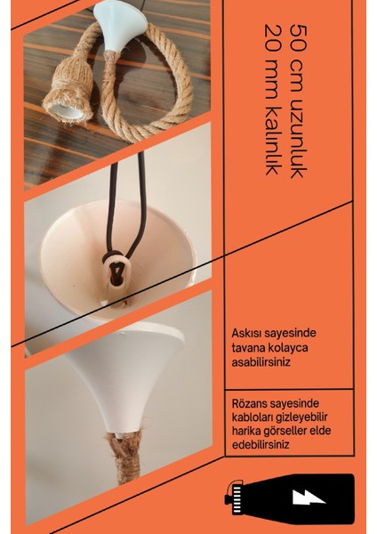 50 cm Halat Sarkıt Avize Rustik Dekoratif Jüt Cafe Avizesi