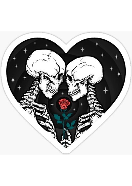 Kalp Temalı Iskeletler Araç Motor Sticker, 12 cm