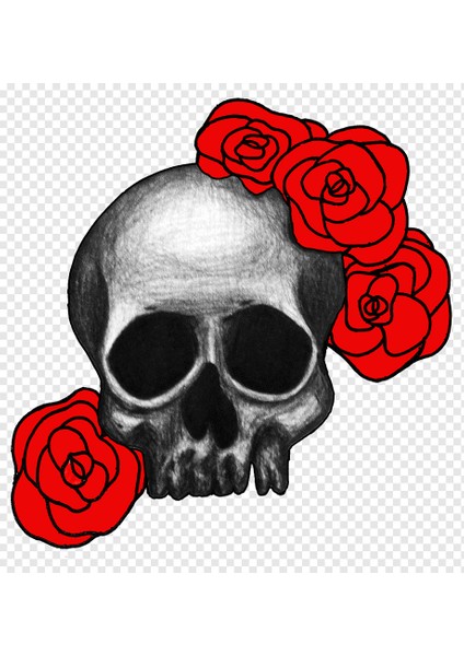 Gül Temalı Iskelet Araç Motor Sticker, 12 cm