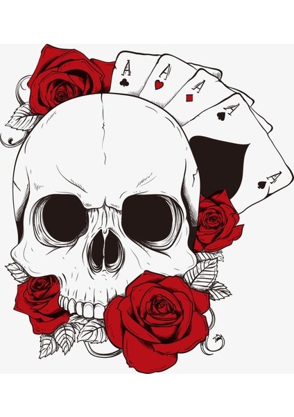 Gül Temalı Iskelet Araç Motor Sticker, 15 cm