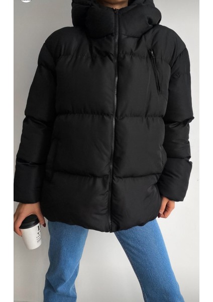 Oversize Kapüşonlu Şişme Mont
