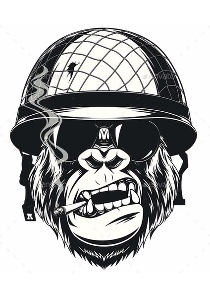 Sigara Içen Goril Araç Kask ve Motor Sticker, 12 cm