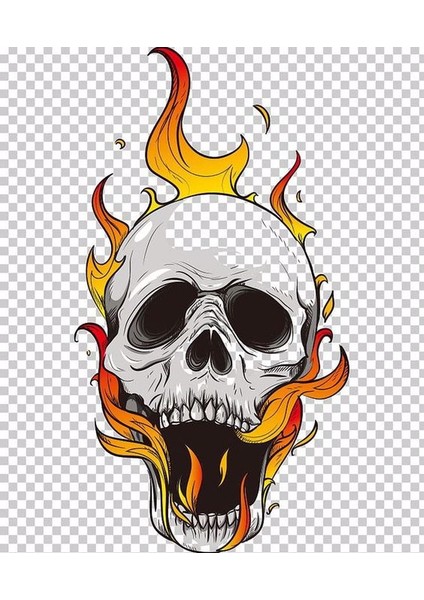 Alevler Içinde Kuru Kafa Araç Motor ve Kask Sticker, 12 cm