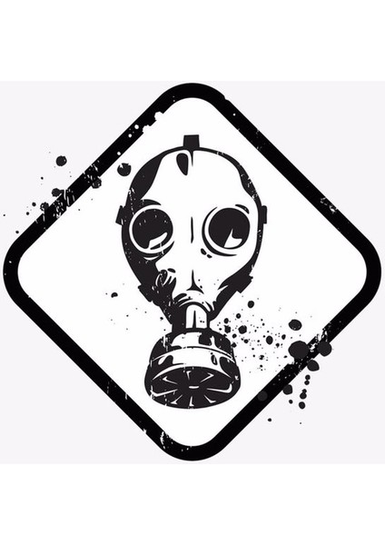 Gaz Maskeli Uyarı Araç Motor ve Kask Sticker, 12 cm