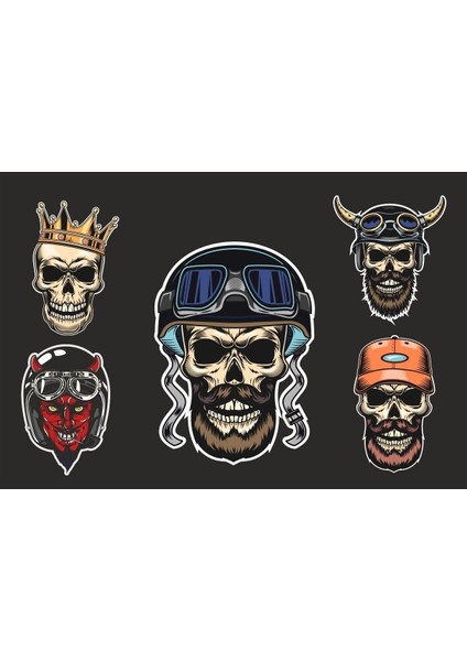 5'li Motorsiklet Kask Sticker Set 1 Adet (12X7,5) 4 Adet (6x6)