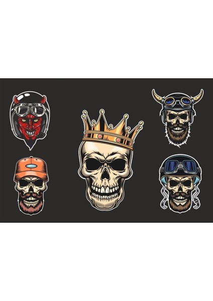 5'li Motorsiklet Kask Sticker Set 1 Adet (12X7,5) 4 Adet (6x6)