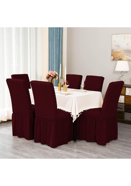 Bürümcük Sandalye Kılıfı,sandalye Örtüsü Etekli, Lastıkli, Standart 6li