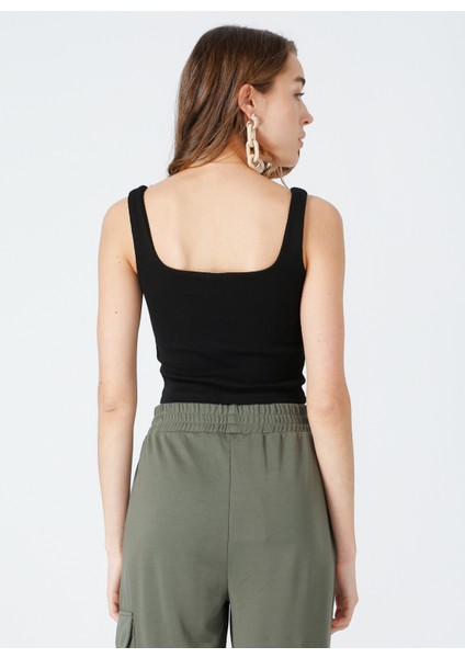 Kare Yaka Fitilli Siyah Kadın Atlet TARRAN fiyatları