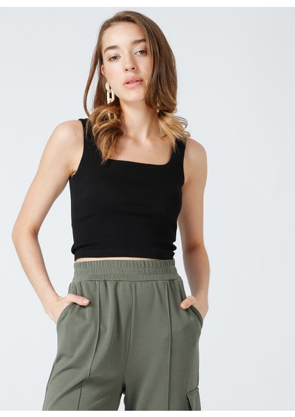 Kare Yaka Fitilli Siyah Kadın Atlet TARRAN fırsatları