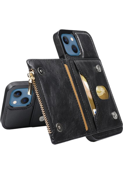 Fermuar Cüzdan Pu Shockrpoof Durumda Apple iPhone 13 Mini Siyah (Yurt Dışından)