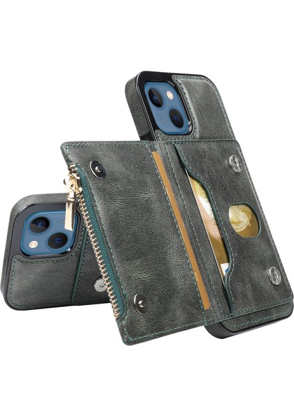 Fermuar Cüzdan Pu Shockrpoof Kılıf Apple iPhone 13 Mini Yeşil (Yurt Dışından)