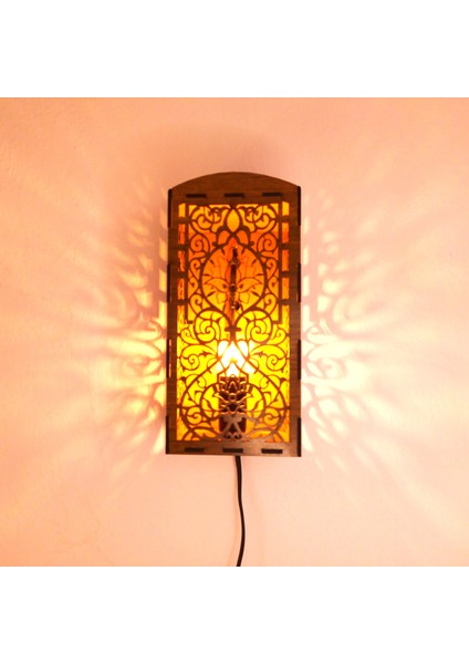 Otantik Desenli Modern Ahşap Mdf Lazer Kesim Rustik Salon Aplik