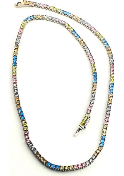 Renkli Su Yolu Swarovski Taşlı 925 Ayar Gümüş Kolye