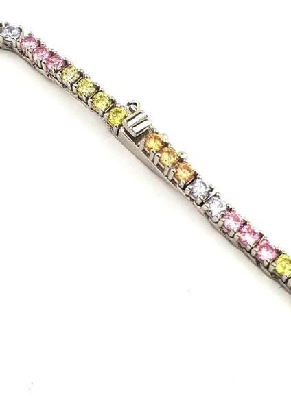 Renkli Su Yolu Swarovski Taşlı 925 Ayar Gümüş Kolye