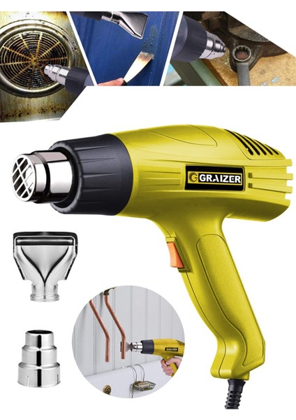 Alman 3000 Watt 2 Kademeli Çelik Resistance Profesyonel Sıcak Hava Isi Tabancası Sarı