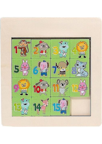 (1 Adet Hayvanlar) Huarong Yolu Klotskı Puzzle Ahşap 3D Bulmaca Çift Taraflı Dijital Eğitim Erken
