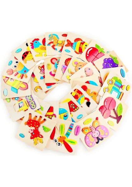 (Deve) Çocuklar Ahşap 3D Puzzle Yapboz Oyuncaklar Çocuklar Için Karikatür Hayvan Araç Ahşap Bulmacalar