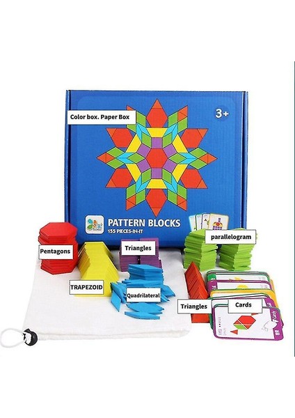 (Manyetik 3D Yapboz1) 155 Adet 3D Ahşap Yapboz Erken Çocukluk Eğitimi Geometrik Tangram