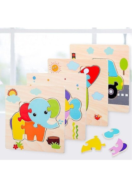 (ROKET-WT426C) Çocuklar Ahşap 3D Puzzle Montessori Oyuncak Erken Eğitim Karikatür Hayvan Öğrenme Yapboz