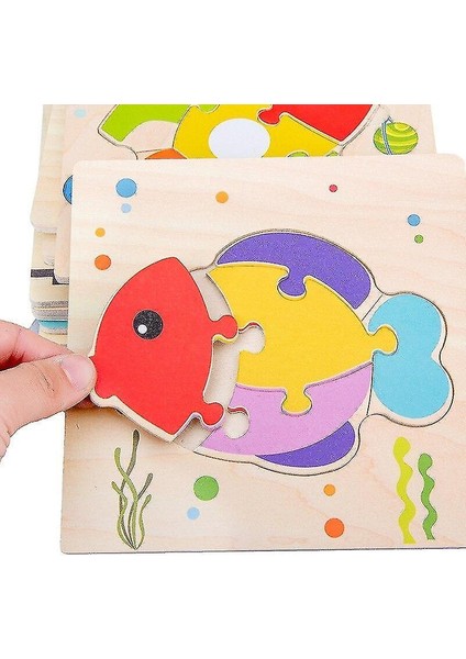 (ROKET-WT426C) Çocuklar Ahşap 3D Puzzle Montessori Oyuncak Erken Eğitim Karikatür Hayvan Öğrenme Yapboz