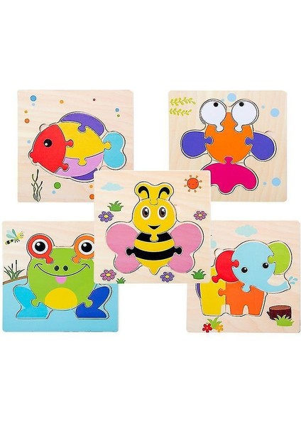 (ROKET-WT426C) Çocuklar Ahşap 3D Puzzle Montessori Oyuncak Erken Eğitim Karikatür Hayvan Öğrenme Yapboz