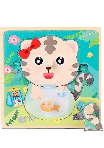 (Kat) El Kepçe Kurulu Bulmaca Ahşap Oyuncaklar Çocuklar Için Karikatür Hayvan Meyve Ahşap Yapboz Çocuklar Bebek