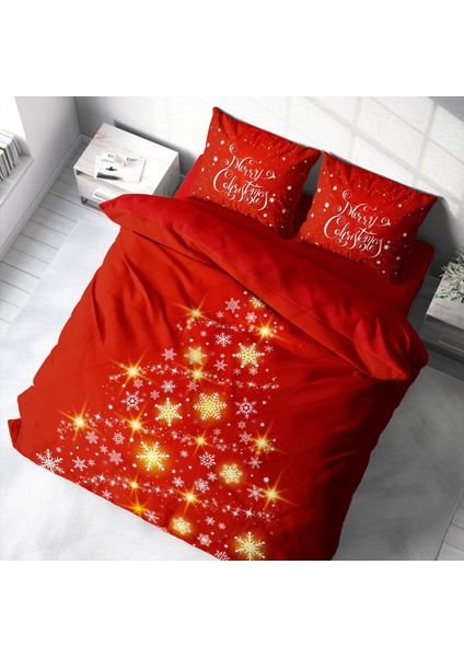 Yılbaşı Süsü Merry Christmas Çift Kişilik 3D Nevresim Takımı Pamuk Saten