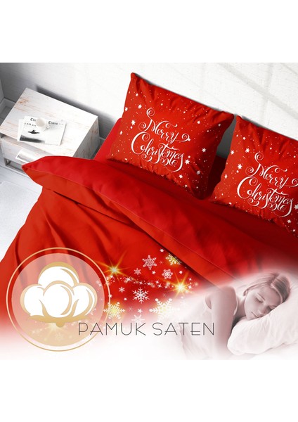 Yılbaşı Süsü Merry Christmas Çift Kişilik 3D Nevresim Takımı Pamuk Saten