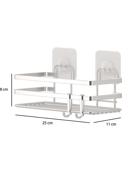 Yapışkanlı Kancalı 2 Adet Banyo Rafı Silver ST281H