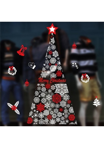 Yılbaşı Cam Sticker Statik Çekim Özellikli Çam Ağacı Desenli