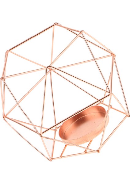 F Fityle Ev Mood Işık Tel 3D Geometrik Şamdan Tealight Candletholder Gold1 Gül Altın (Yurt Dışından)