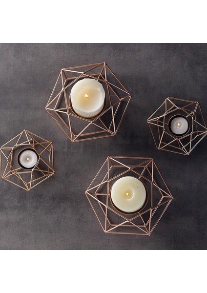 F Fityle Ev Mood Işık Tel 3D Geometrik Şamdan Tealight Candletholder Gold1 Gül Altın (Yurt Dışından) fırsatları