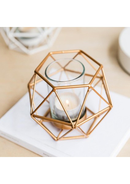 F Fityle 8 Adet 3D Geometrik Noel Şamdan Adam Mum Tealight Tutucu Gold1  (Yurt Dışından)