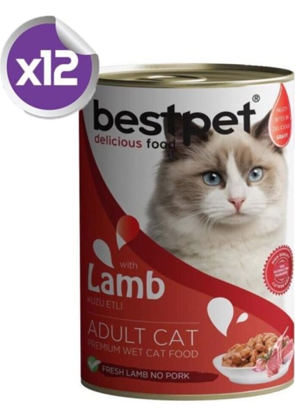Kuzu Etli Konserve Yetişkin Kedi Maması 12 x 400 gr