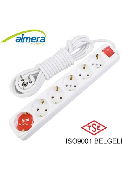 Almera 6'lı Ara Kablo Anahtarlı Topraklı Grup Priz 5 Metre fiyatları