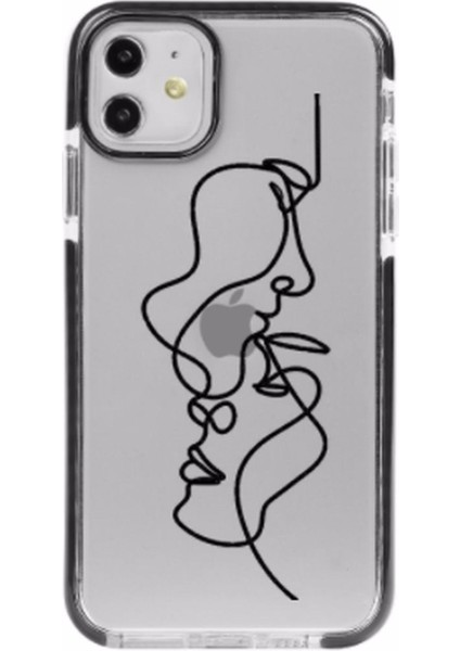 iPhone 11 kadın Erkek Tek Çizgi siyah ımpact Case telefon Kılıfı