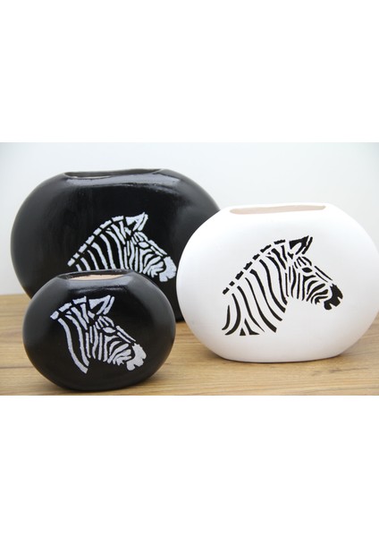 Zebra Görselli Seramik Vazo Üçlü Set