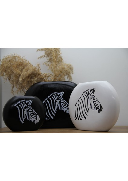 Zebra Görselli Seramik Vazo Üçlü Set modelleri