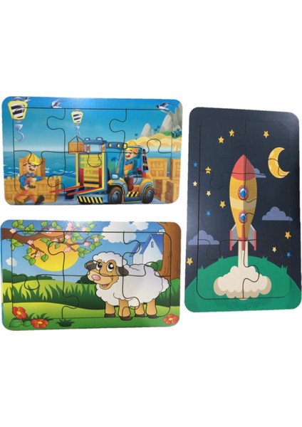 Ahşap Puzzle Ilk Yapbozum 3 Adet 6 Parçalı 18X11CM