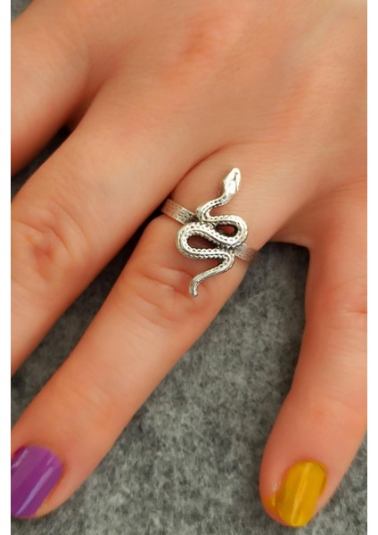 Antik Gümüş Kaplama Küçük Yılan Şekilli El Yapımı Ayarlanabilir Yüzük